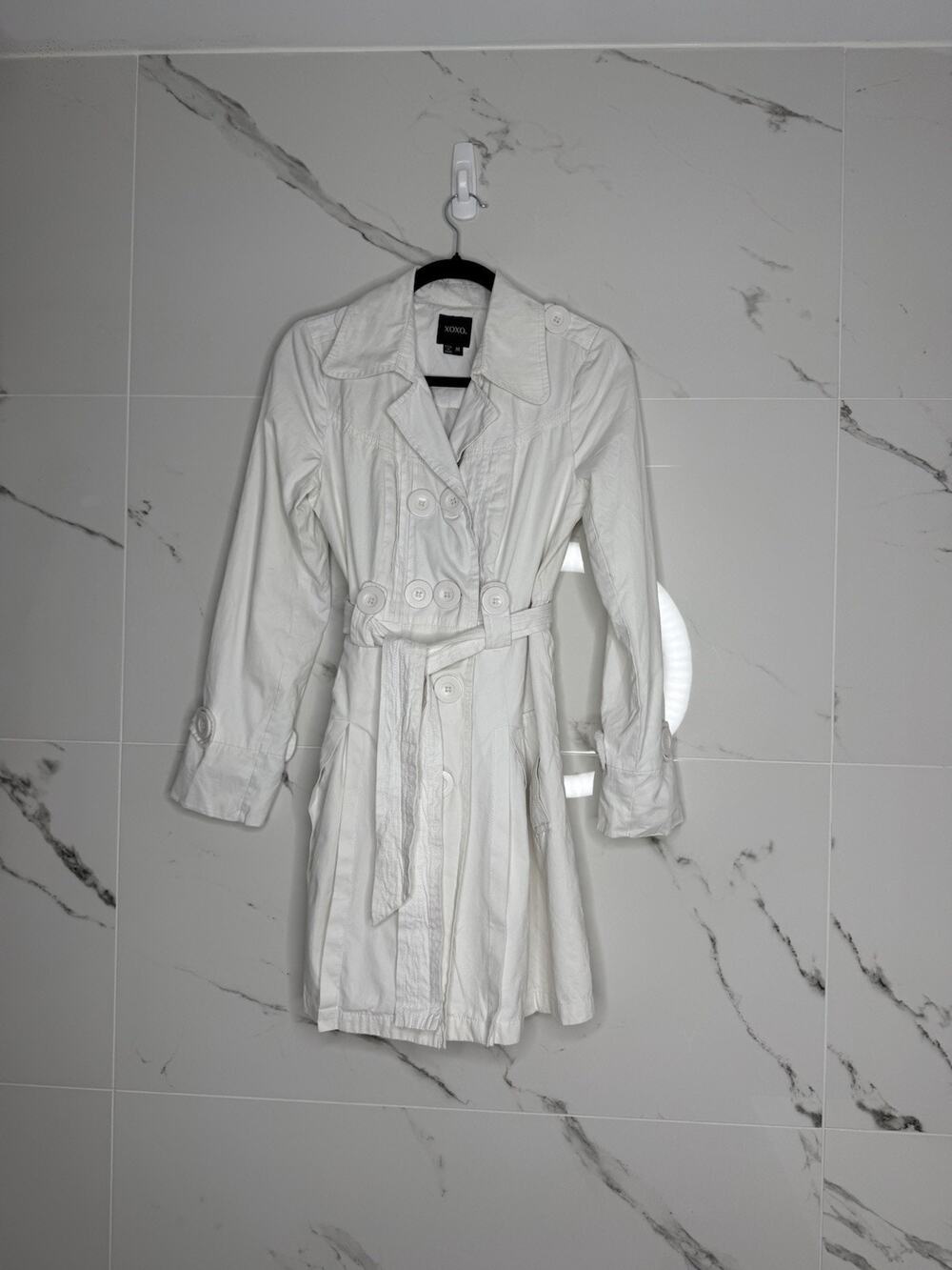XOXO White Belted Lapel Casual Spring Trench Coat 90’s Y2K Lightweight Fits XS/S